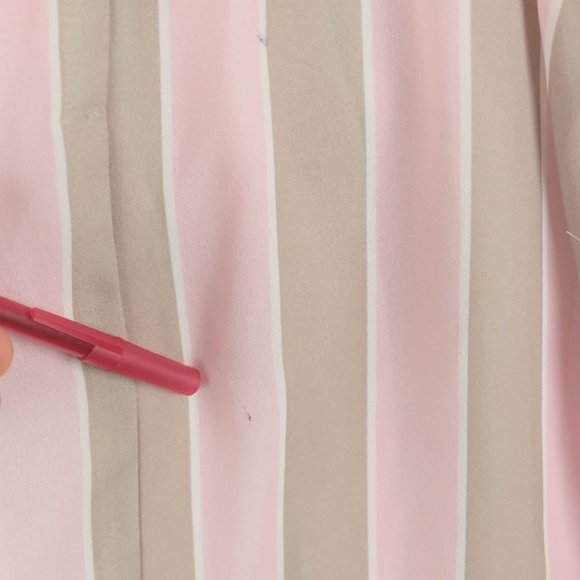 Vintage Summer Dress Womens Large Pink Beige Striped Sheer Midi Belted 70s - Picture 11 of 13